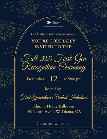 Flyer for the First-Gen Recognition ceremony indicating the date, time, and location.