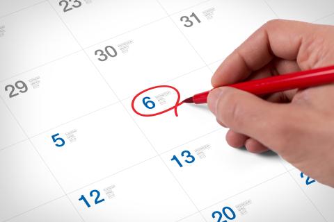 Calendar with number 6 circled in red.