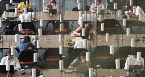 Tech students in the library.