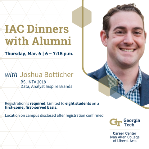 Event flyer for IAC Dinner with Alumni Joshua Botticher 