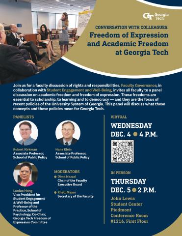 Conversations with colleagues flyer that includes QR code for virtual meeting link for Dec. 4.