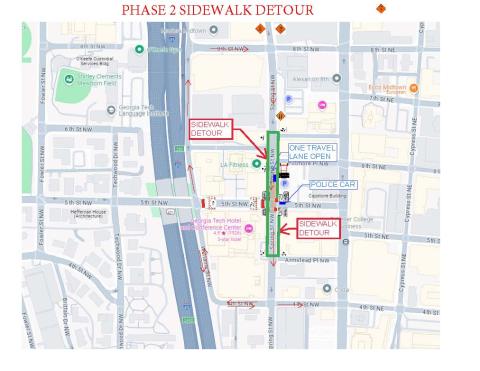 Pedestrian detour route for milling and paving of Fifth Street.