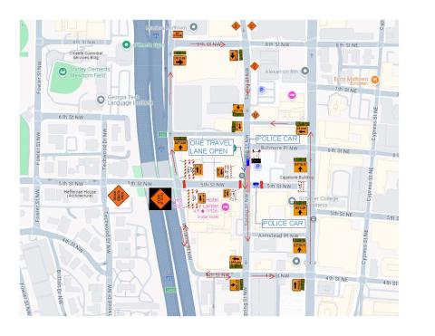 Traffic detour route for milling and paving of Fifth Street.