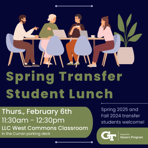 Flyer for the HP spring student transfer lunch of February 6th, 2025. 