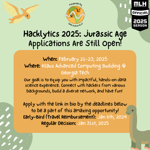 Flyer with information about Hacklytics 2025