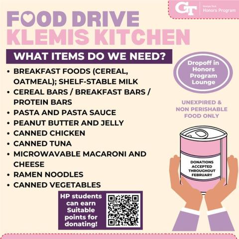 Flyer for the Klemis Kitchen food drive in February 2025