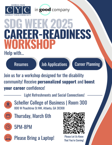 flyer to register for career readiness workshop on March 6 from 5-8 at Scheller College of Business Room 300