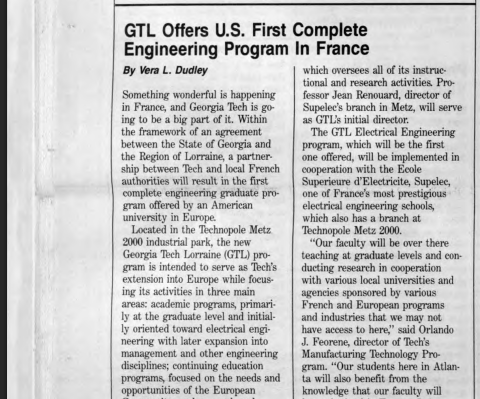 Snippet of an article in The Whistle, a GT publication, announcing the opening of GTL in 1990.