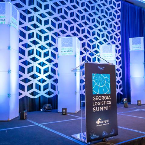 Photograph of the Georgia Logistics Summit 2025 speaker podium