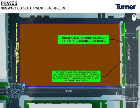 Site plan for closure of parking along West Peachtree Street for Tech Square Phase 3 project.