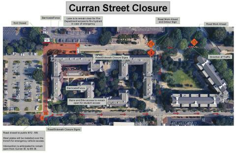 Logistics map of Curran Street road closure.