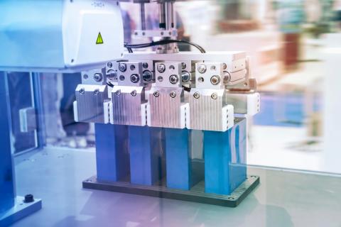 Image of a robot inserting lithium ion into a battery. 