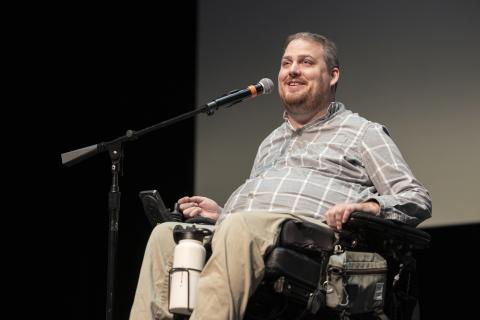 From clinical trial participant to BCI advocate, Ian Burkhart shares his story at “Wired Lives,” organized by Georgia Tech’s Neuro Next Initiative. Photo: Chris McKenney