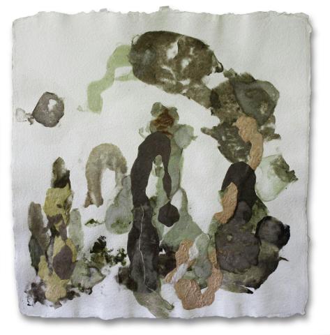 Green pulp painted landscape on paper