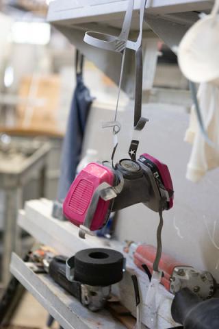 Respirator mask in a factory