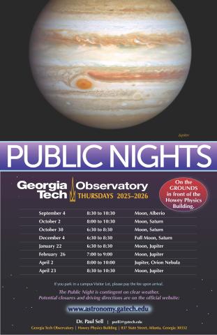 Georgia Tech Observatory: 2025-26 Public Nights Schedule