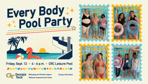 Students and staff have fun and take pictures by the pool