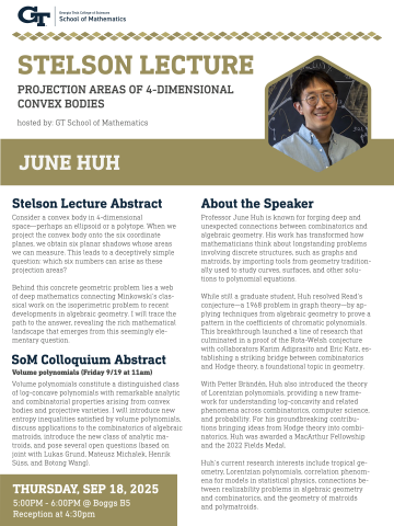 Poster for Stelson Lecture 2025 - June Huh