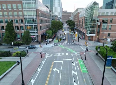 Drone image of Fifth Street and Williams Street intersection