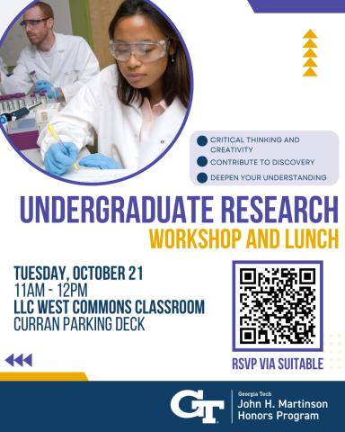 A flyer promoting the undergrad research workshop and lunch on October 21st, 2025. 