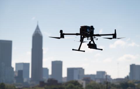 Photo of a drone deployed from the hub. 