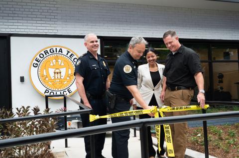 Members of the Georgia Tech and Atlanta community officially open the new Security Hub in Technology Square.
