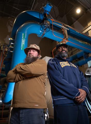 Steven Stacey and Marvin Carter, stationary engineers at the Holland Plant.