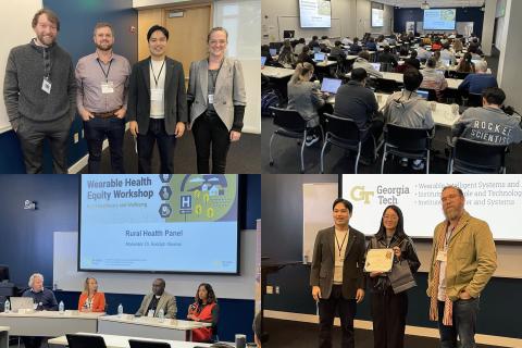 Picture upper left: Philipp Gutruf, Alex Adams, Hong Yeo, and Kimberlee McKay. Picture upper right: workshop attendees. Picture lower left: Rudy Gleason, Shelly Spires, Brad Jones, and Ruwanthi Ekanayake. Picture lower right: Hong Yeo, Garan Byun, and Clint Zeagler.