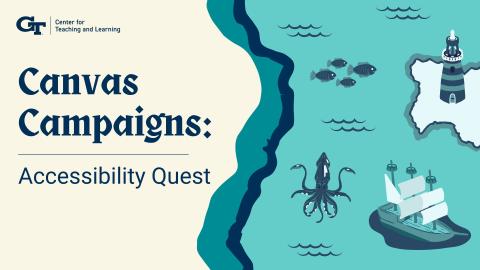 A teal sea with a ship, octopus, and lighthouse.