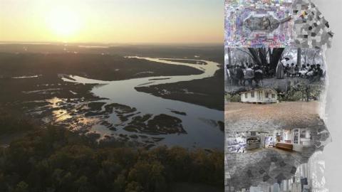 Sunset over Penn Center in collage of pictures