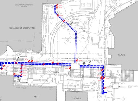 Image of planned investigative work between the Pettit Building and the College of Computing Building.