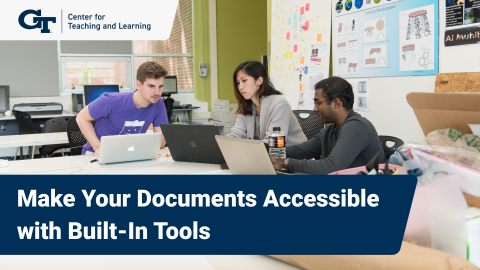 Three people work on laptops around a table.