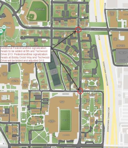 map of intersections where additional pedestrian and micromobility traffic signals installed