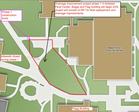 image of map with logistics for drainage project near the Ferst Center and the Smithgall Building