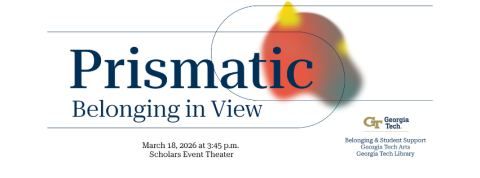 Decorative image featuring bursts of color and the exhibit title "Prismatic: Belonging in View."