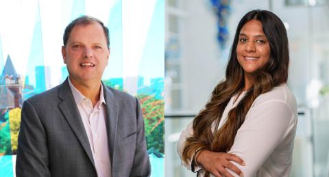 Side-by-side photos of Joel Kostka and Titiksha Fernandes