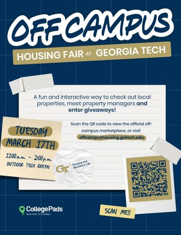 Flyer for Off-Campus Housing Fair on Tuesday, March 17