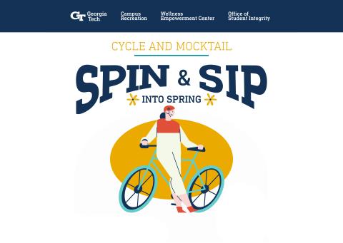 colorful illustration of person and bike with yellow and navy text