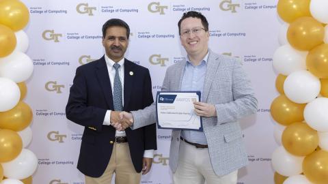 SCI's Pedro Feijóo García won the William D. “Bill” Leahy Outstanding Instructor award. Photos by Terence Rushin/ College of Computing. 