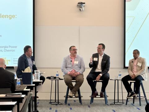 Panel Moderator Marc Miller (ScottMadden) with Panelists Steve Chriss (Walmart), Aaron Mitchell (Georgia Power), and Srimonto Ghosh (Chevron)