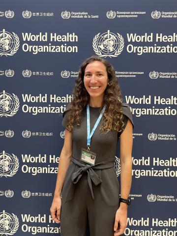 Becky Blyer at the World Health Organization meeting in Geneva
