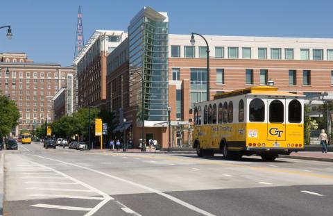 View of Tech Square across the fifth street bridge