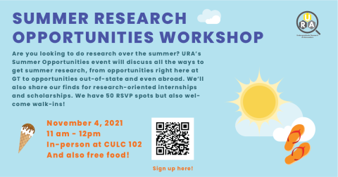 Graphic for Summer Research opportunities workshop, featuring summer items and a blue theme