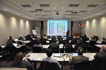 Conference attendees gather for presentations on biotechnology