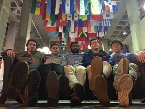 students sitting in Flag Building