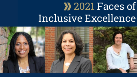 headshots of Randolph, Singh, and Ruiz León on a navy blue graphic with gold text