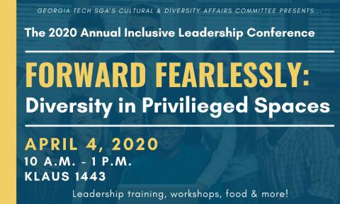 Flyer for SGA's 2020 Annual Inclusive Leadership Conference on April 4, 2020.