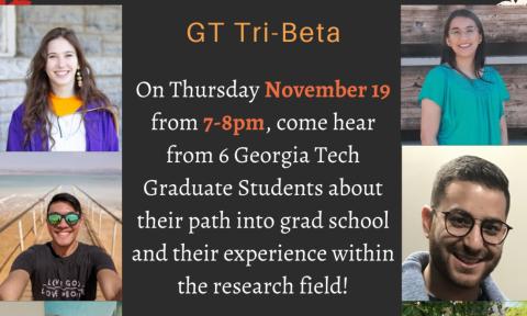 Flyer for Tri-Beta's panel with graduate students, held Nov. 19, 2020 at 7 p.m.