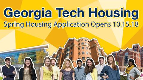 Students standing in front of Georgia Tech residence halls.