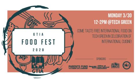 Flyer for the International Ambassadors' Food Fest on March 30, 2020 at noon.
